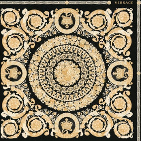 Versace Heritage Tile Panel Wallpaper - Black and Gold - 37055-3 - 10m x 70cm