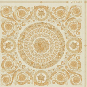 Versace Heritage Tile Panel Wallpaper - Cream and Gold - 37055-2 - 10m x 70cm