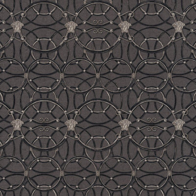 Versace La Scala Del Palazzo Geometric Wallpaper - Black and Silver - 37049-4 - 10m x 70cm