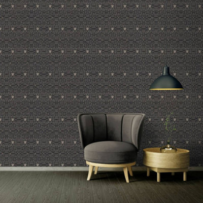 Versace La Scala Del Palazzo Geometric Wallpaper - Black and Silver - 37049-4 - 10m x 70cm