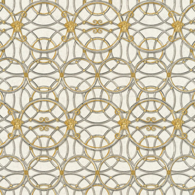 Versace La Scala Del Palazzo Geometric Wallpaper - Cream and Gold- 37049-2 - 10m x 70cm