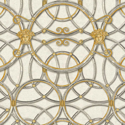 Versace La Scala Del Palazzo Geometric Wallpaper - Cream and Gold- 37049-2 - 10m x 70cm
