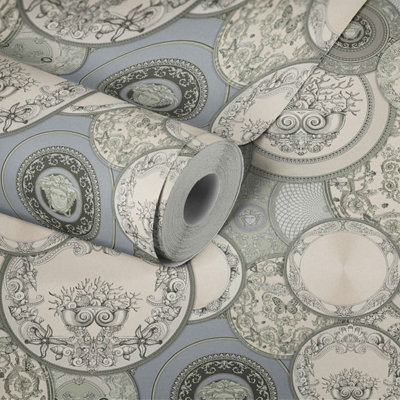 Versace Les Etoiles De la Mer Dish Wallpaper - Silver 34901-3 - 10m x 70cm