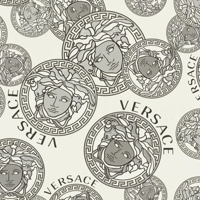 Versace Plate Metallic Wallpaper Grey Silver Vinyl Paste Wall Textured