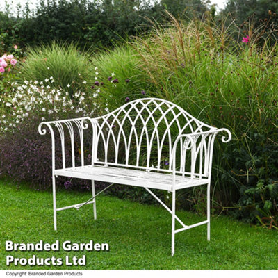 Versailles Garden Outdoor Bench in Wrought Iron (Antique White)