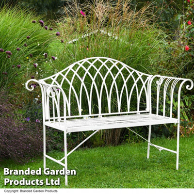 Versailles Garden Outdoor Bench in Wrought Iron (Antique White)