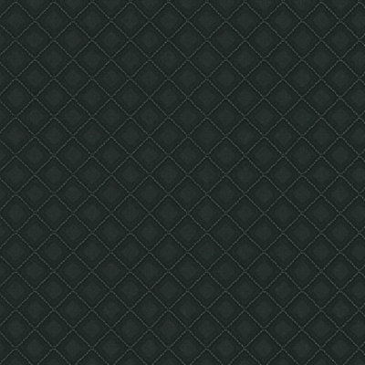 Versailles Quilted Faux Black Leather Diamond Check Metallic Wallpaper