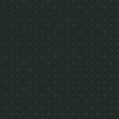 Versailles Quilted Faux Black Leather Diamond Check Metallic Wallpaper