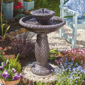 Versailles Solar Powered Fountain & Birdbath - Outdoor Garden Bronze Effect Polyresin Cascading Water Feature - H75 x 53cm Dia