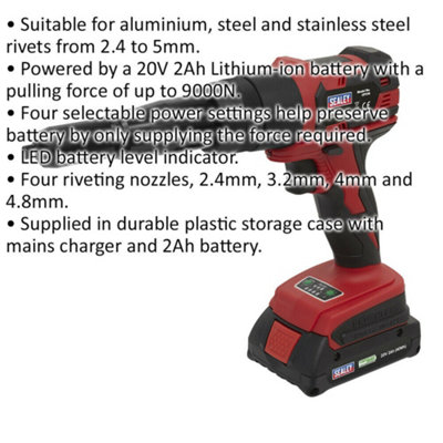 Versatile 20V Cordless Riveter with Adjustable Nozzles and High Power for DIY and Professional Use