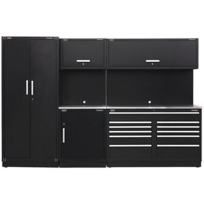 Versatile 3.3m Garage Storage System with Stainless Steel Worktop and Modular Cabinets
