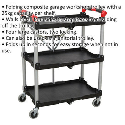 Versatile 3 Level Folding Workshop Trolley with High Capacity and Easy Storage