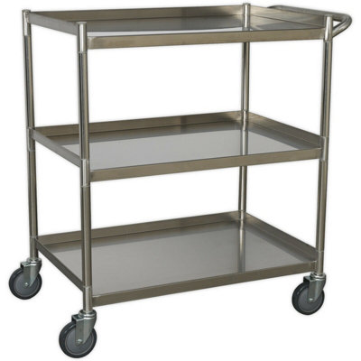 Versatile 3-Level Stainless Steel Workshop Trolley with 30kg Capacity Shelves