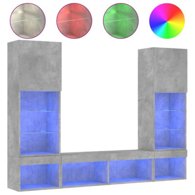Versatile 5 Piece TV Wall Units with LED Concrete Grey Engineered Wood