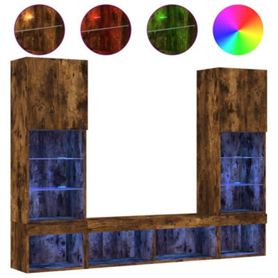 Versatile 5 Piece TV Wall Units with LED Smoked Oak Engineered Wood