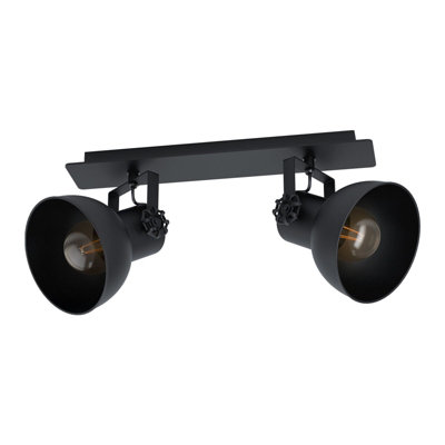 Versatile Adjustable 2 Bulb Black Industrial Ceiling Spotlight with Steel Shade