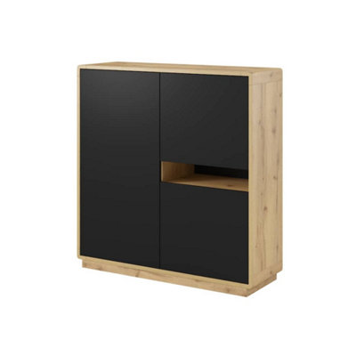 Versatile Aston 42 Sideboard Cabinet 121cm - Black Matt & Oak Torus: Stylish Storage Solution for Modern Living Spaces