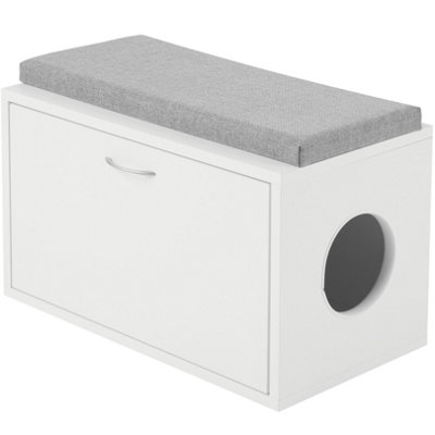 Versatile Cat Litter Box Enclosure 60cm Wide - Hidden Cat Furniture & Dog House Indoor - White  Entryway Bench with Cushion on Top Price Comparisons | Compare The Build