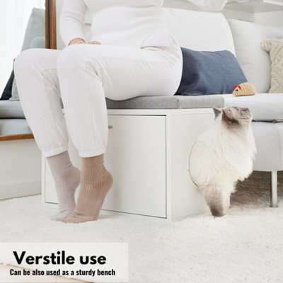 Versatile Cat Litter Box Enclosure 60cm Wide - Hidden Cat Furniture & Dog House Indoor - White  Entryway Bench with Cushion on Top - 4