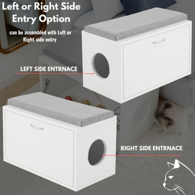 Versatile Cat Litter Box Enclosure 60cm Wide - Hidden Cat Furniture & Dog House Indoor - White  Entryway Bench with Cushion on Top - 6