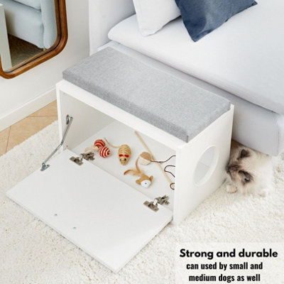 Versatile Cat Litter Box Enclosure 60cm Wide - Hidden Cat Furniture & Dog House Indoor - White  Entryway Bench with Cushion on Top - 8