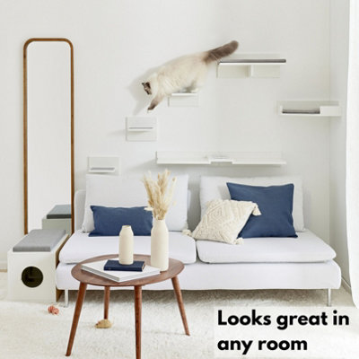 Versatile Cat Litter Box Enclosure 60cm Wide - Hidden Cat Furniture & Dog House Indoor - White  Entryway Bench with Cushion on Top - 9