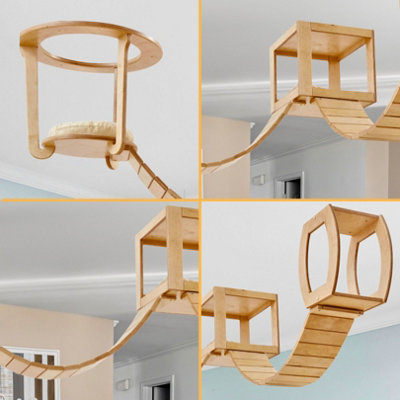 Versatile Ceiling-Mounted Cat Tree - Natural Wood Cat Tower with ...