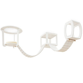 Versatile Ceiling-Mounted Cat Tree - White Wood Cat Tower with Shelves, Bridge, and Sleeper - Modular Design for Indoor Cats