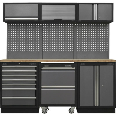 Versatile Garage Storage System with Pressed Wood Work Surface