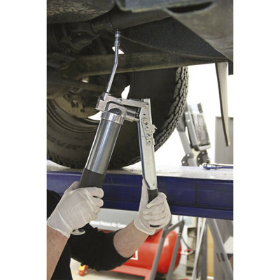 Versatile Heavy Duty Adjustable Flow Grease Gun with Dual Piston Design and 2-Way Fill