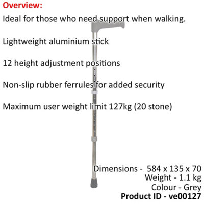 Versatile Lightweight Aluminium Walking Stick with 12 Adjustable ...