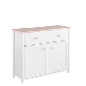 Versatile Luna Sideboard Cabinet in White Matt and Pink with Shelf and Drawer - H900mm W1100mm D420mm