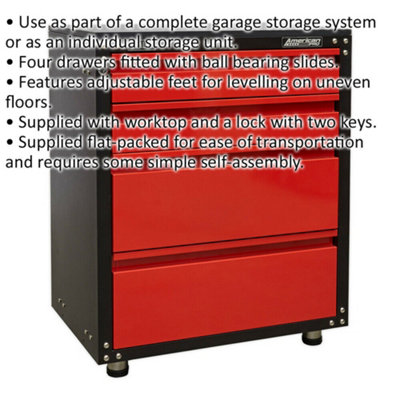 Versatile Modular 4 Drawer Storage Cabinet with Worktop and Ball Bearing Slides