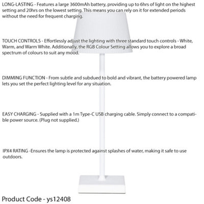 Versatile RGB Rechargeable Table Lamp - Wireless Multi-Colour Bedside Light with Dimming Feature