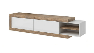 Versatile Sintra 40 TV Cabinet 200-241cm - White Gloss & Oak Sandal: Adaptable Entertainment Solution for Modern Living Spaces