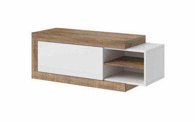 Versatile Sintra 99 Coffee Table 120-153cm - White Gloss & Oak Sandal: Adaptable Centrepiece for Modern Living Spaces
