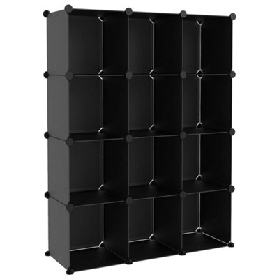 Versatile Storage Cube Organiser with 12 Cubes Black PP