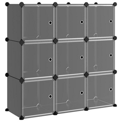 Versatile Storage Cube Organiser with 9 Cubes and Doors Black PP