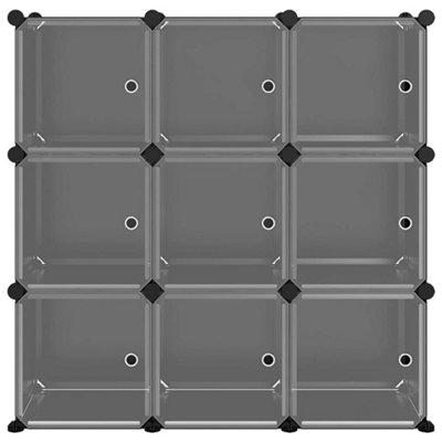 Versatile Storage Cube Organiser with 9 Cubes and Doors Black PP