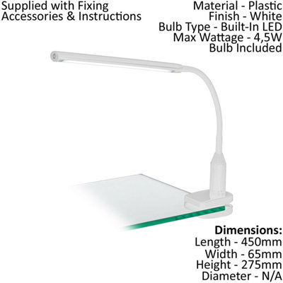 Versatile White Clamp Light with Dimmable LED Bulb and Touch Control