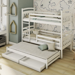 Versatile White Matt Bunk Bed with Trundle & Storage - Modern Design (H1640mm x W1980mm x D980mm)