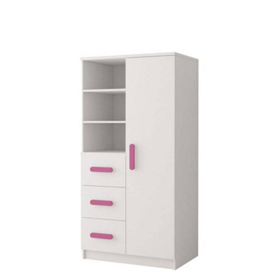 Versatile White Sideboard H1600mm W800mm D400mm - Pink Handles for Playful Spaces