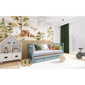 Versatile wooden double bed with trundle and storage in grey (H)850mm (W)1980mm (D)970mm 