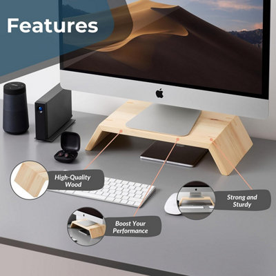 Versatile Wooden Monitor Stand Ideal for PC Monitors - Monitor Riser For All Computers - Minimalist Wood Stand For Home and Office