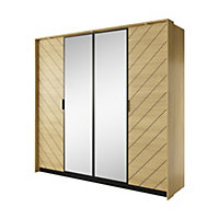 Verso Contemporary 4 Mirrored Hinged Door Wardrobe 9 Shelves 2 Rails Oak Scandi Effect (H)2110mm (W)2230mm (D)600mm