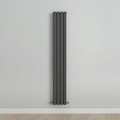 Vertical Anthracite Double Oval Panel Radiator (H)1600mm x (W)236mm.