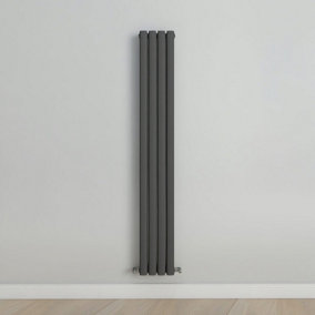 Vertical Anthracite Double Oval Panel Radiator (H)1600mm x (W)236mm.