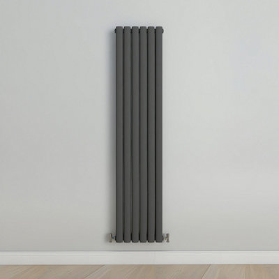 Vertical Anthracite Double Oval Panel Radiator (H)1600mm x (W)354mm.