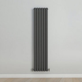 Vertical Anthracite Double Oval Panel Radiator (H)1600mm x (W)354mm.