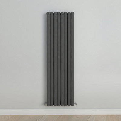 Vertical Anthracite Double Oval Panel Radiator (H)1600mm x (W)472mm.